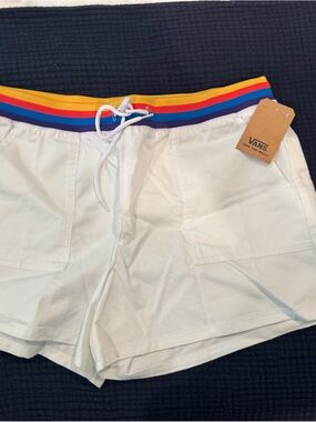 Vans White cotton shorts with rainbow strip waist